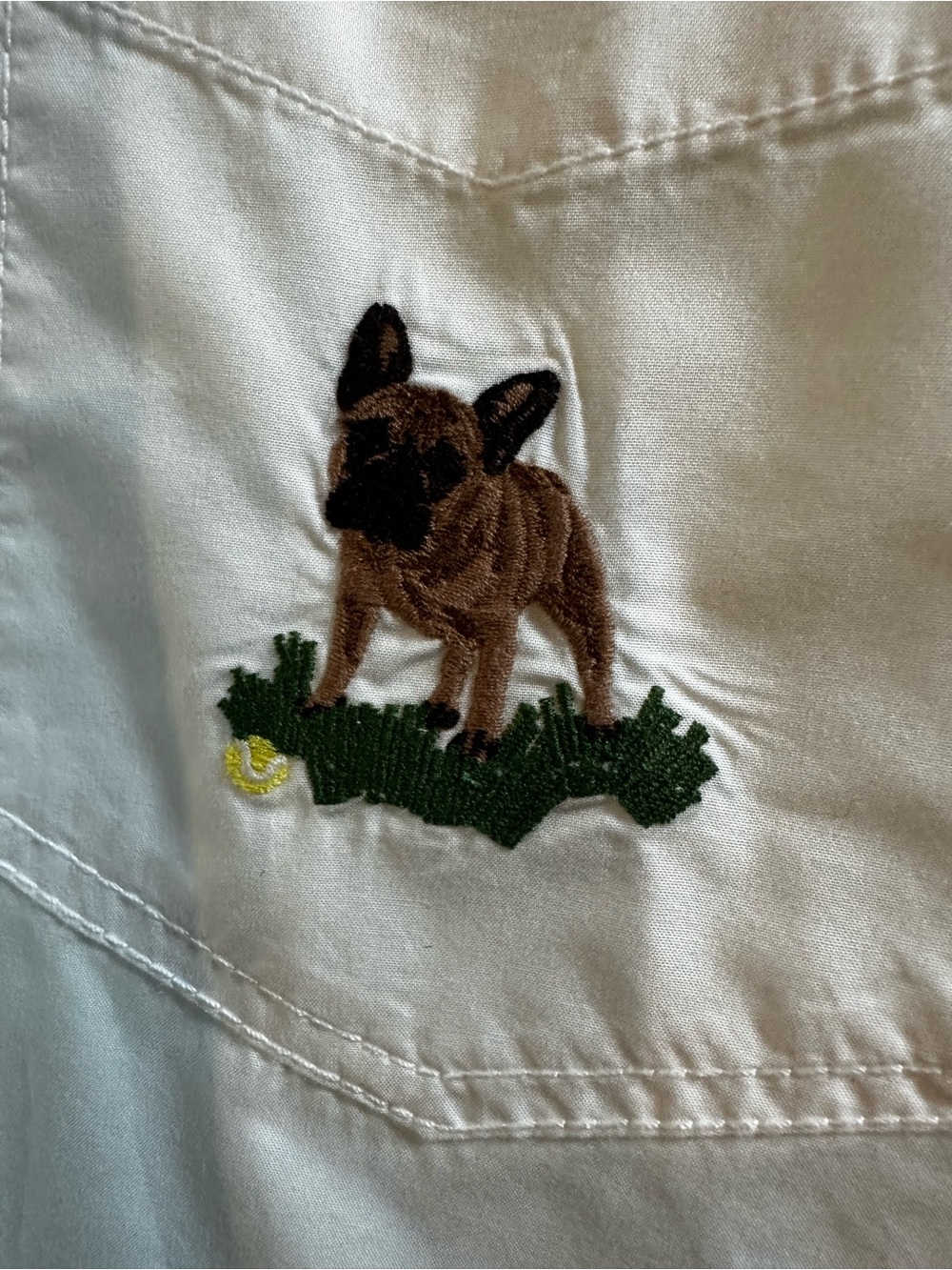 Maeve women’s white button down shirt French bulldog embroidered - Picture 4 of 8